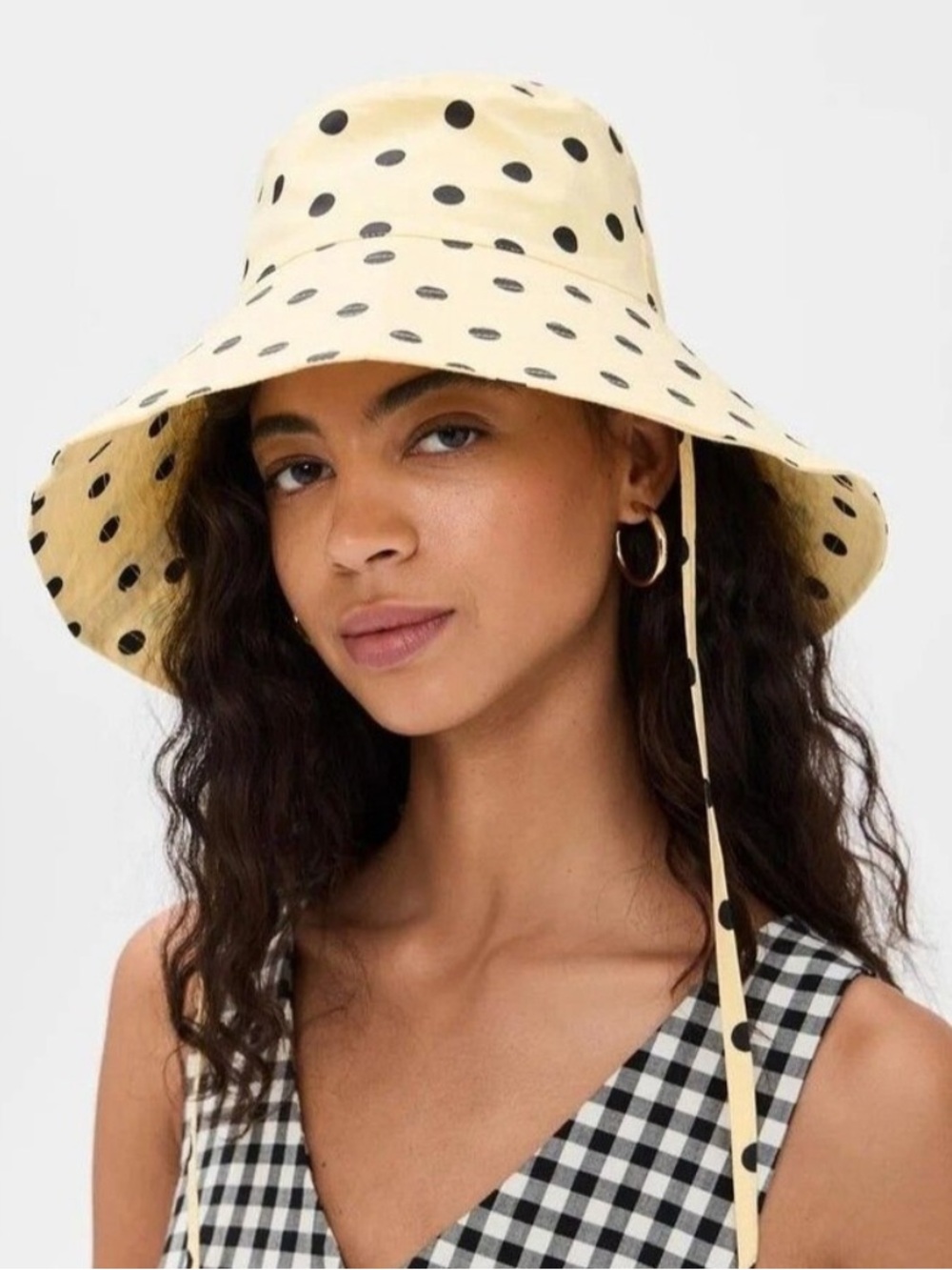 Damson Madder Yellow Polka Dot Wide Brim Sun Hat with Tie